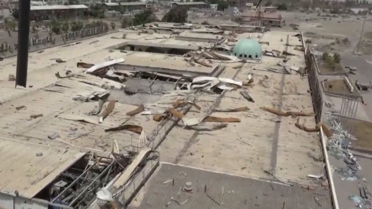 File photo of Aden International Airport in Yemen, showing the war-damaged terminal building.