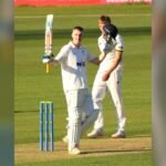 File photo: England captain Harry Brook raising his bat after a century.