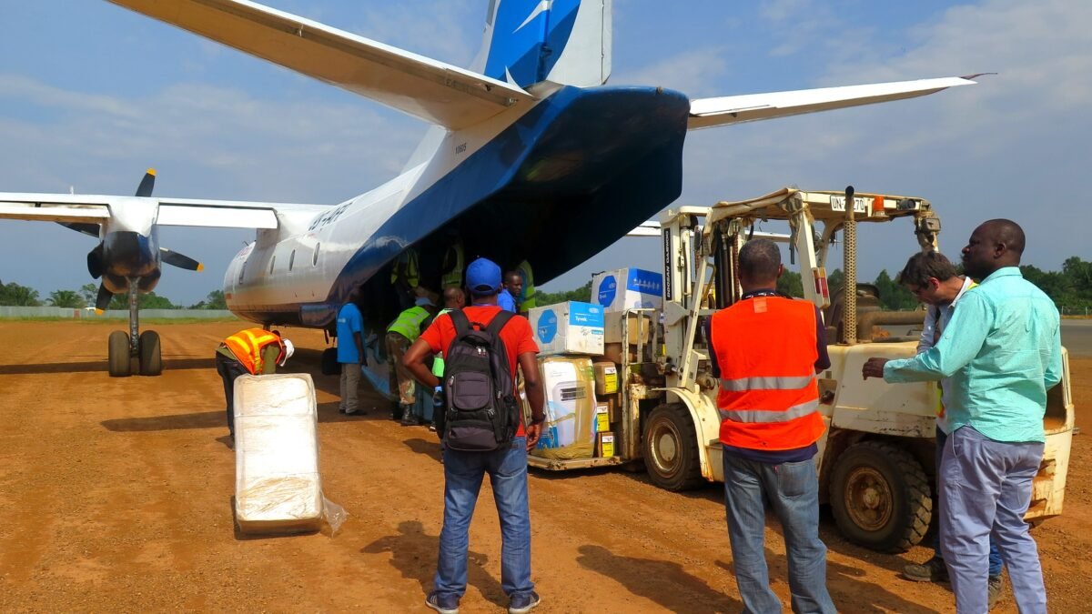 File photo: workers unload medical logistics for the Ebola response at Beni airport in North Kivu, DR Congo, in August 2018.