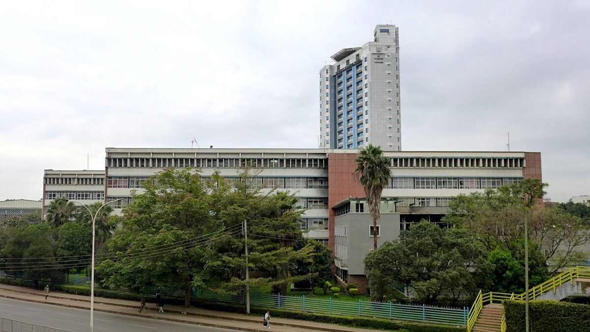 The Gandhi Wing and University of Nairobi Towers at the University of Nairobi main campus, seen across an empty road in Nairobi, Kenya. File photo, 2025.