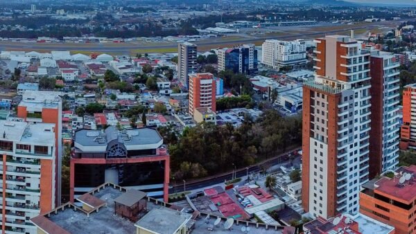Aerial view of the Guatemala City skyline.