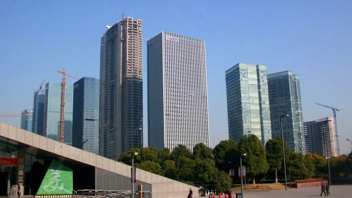 File photo: skyscrapers in Hangzhou's central business district. DeepSeek is headquartered in Hangzhou, China.