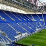 The South Stand and pitch at the Hill Dickinson Stadium, Everton's home ground, in Liverpool.