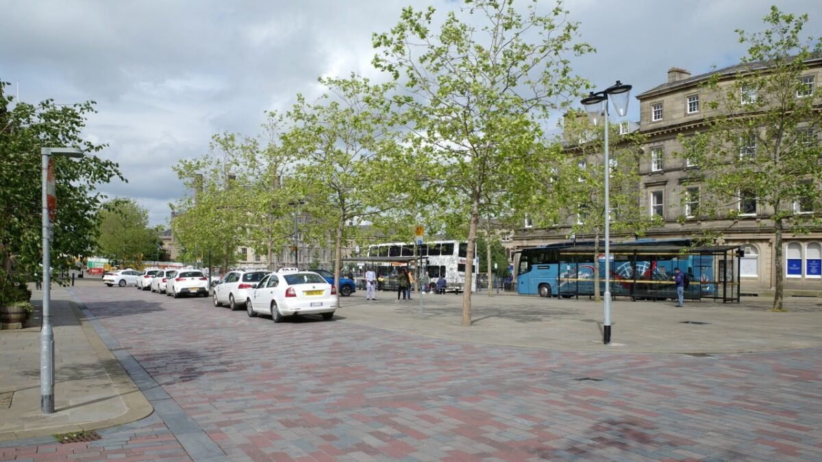 St George's Square, Huddersfield, West Yorkshire, the town where Johannes Natland was arrested in March 2025 with two firearms and ammunition.