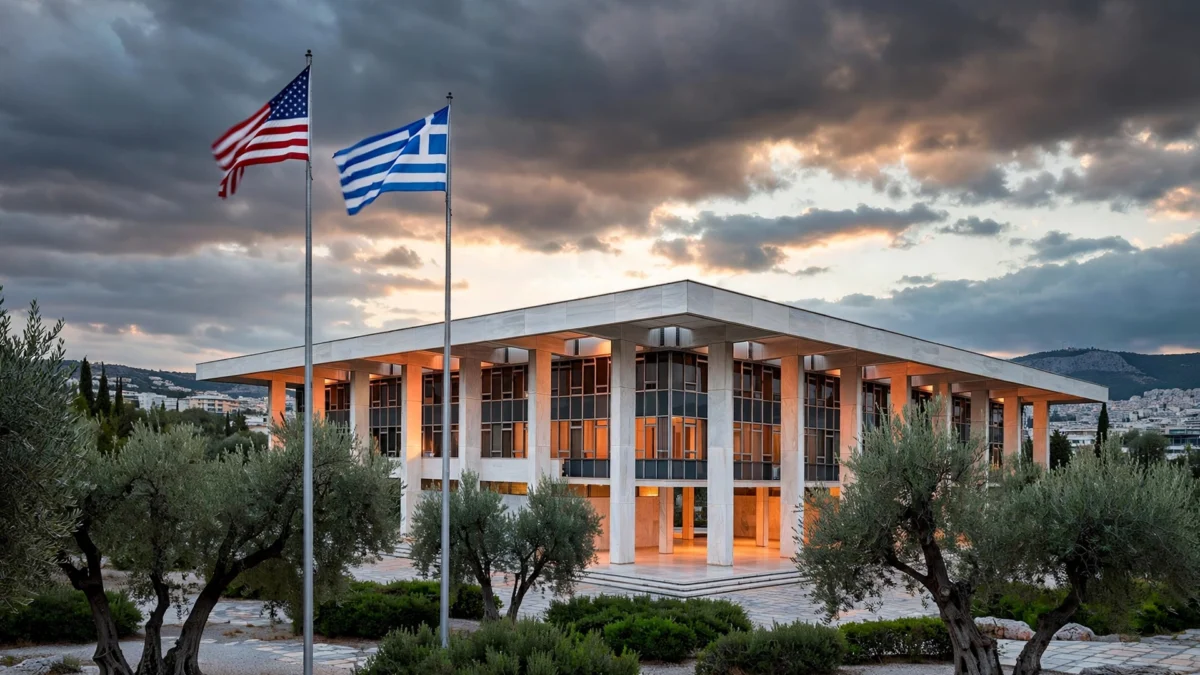 Editorial photojournalistic image of the U.S. ambassador's residence in Athens, Greece, representing American diplomatic presence in the Greek capital