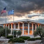 Editorial photojournalistic image of the U.S. ambassador's residence in Athens, Greece, representing American diplomatic presence in the Greek capital
