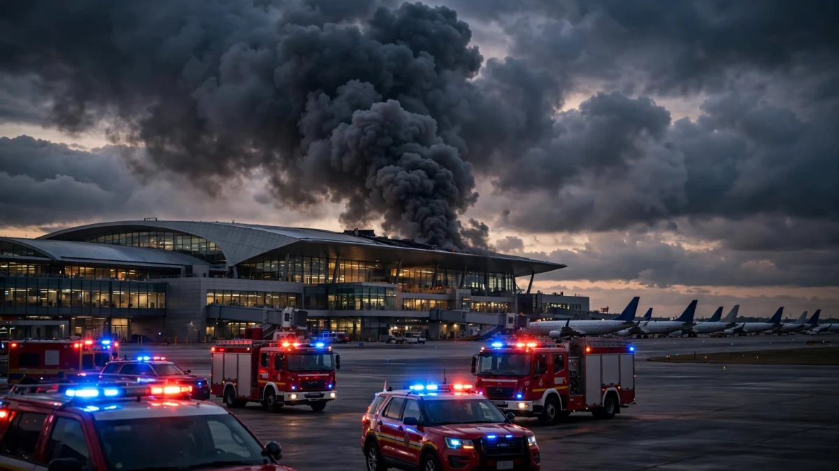 Smoke rising over Terminal 3 of King Khalid International Airport in Riyadh after Saturday's missile strike, which wounded many and forced evacuations.