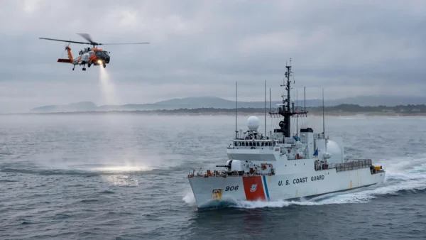 A US Coast Guard cutter and helicopter search the Atlantic off Nantucket for a missing medical transport jet.