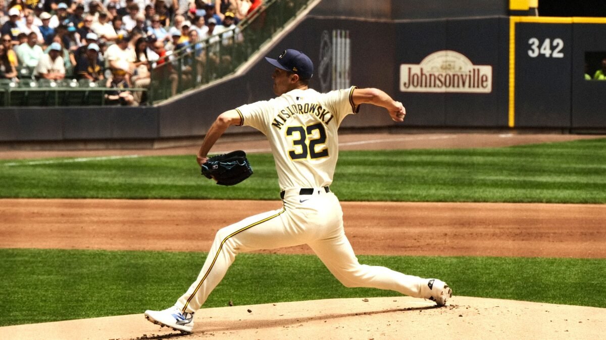 File photo: Milwaukee Brewers pitcher Jacob Misiorowski delivering a pitch.