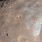 A real photograph of Phobos, the larger of Mars' two moons, the target of Japan's MMX sample-return mission.
