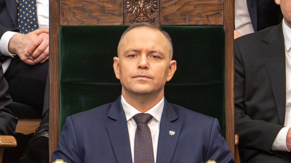 File photo (26 February 2026): President Karol Nawrocki seated in the Sejm in Warsaw.