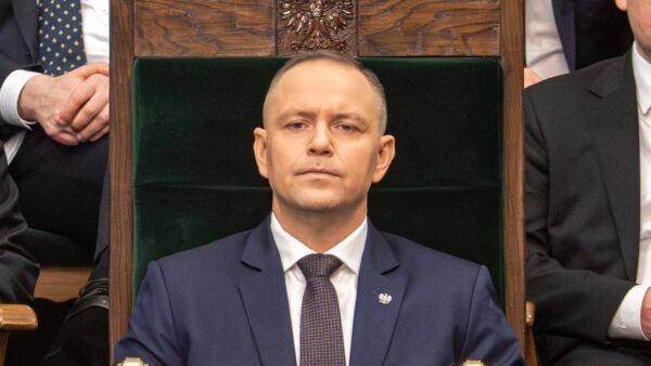 File photo (26 February 2026): President Karol Nawrocki seated in the Sejm in Warsaw.