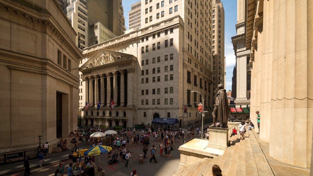File photo (August 2017): The New York Stock Exchange building at the intersection of Broad Street and Wall Street in New York City.