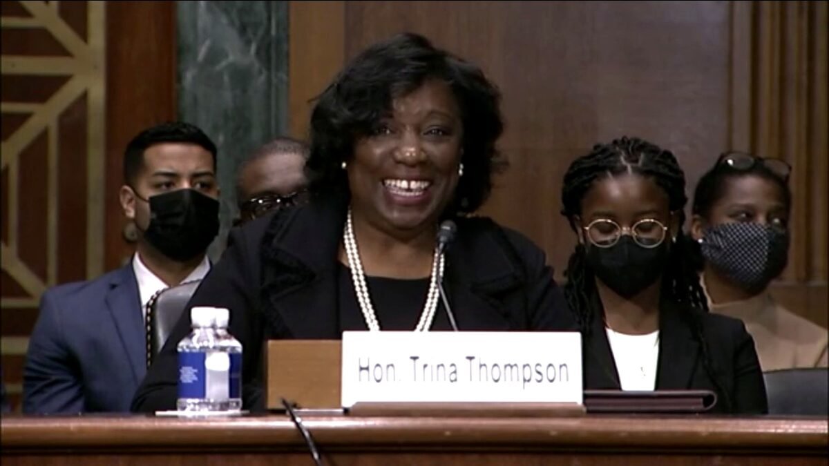 File photo: Judge Trina Thompson at her Senate confirmation hearing in February 2022.