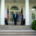 File photo: President Donald Trump and First Lady Melania Trump in the White House Rose Garden, May 2025.