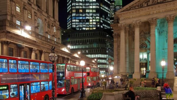 File photo: The Bank of England on Threadneedle Street in the City of London at night.