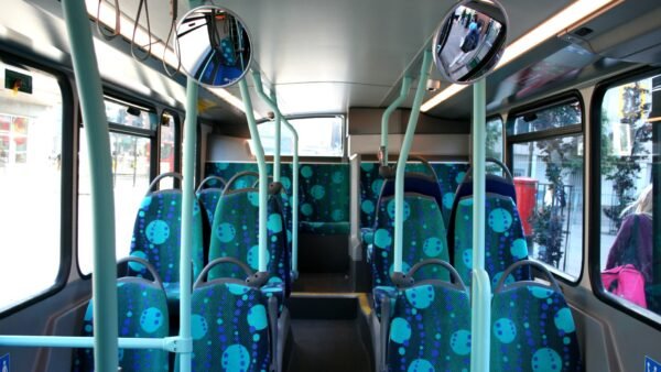 File photo: the lower-deck interior of a London bus.